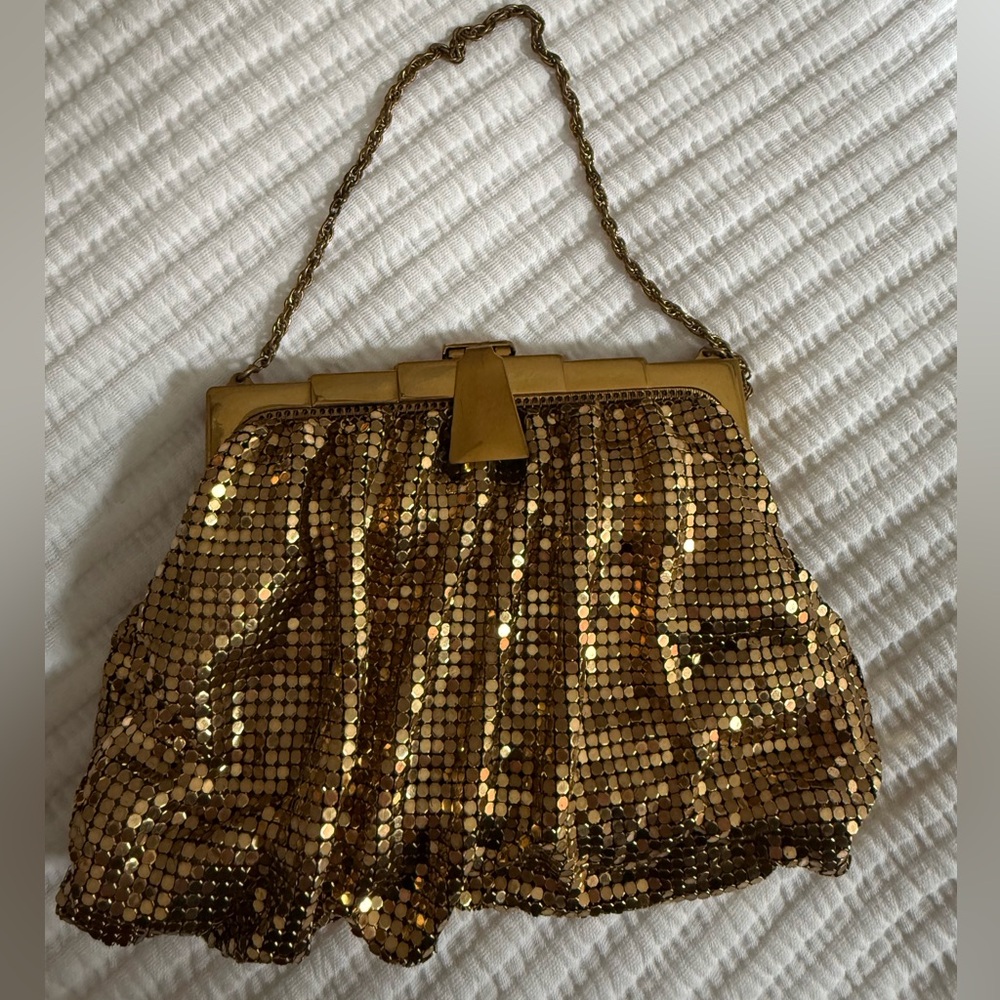 Whiting & Davis Gold Sequin Art Deco Clutch w Mirror